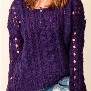 Free People Maribel Chunky Cable Knit Mohair Blend Sweater Small